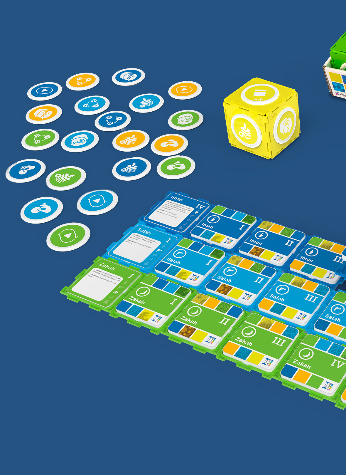 A board built from more than one cube — extra topics stacked in rows